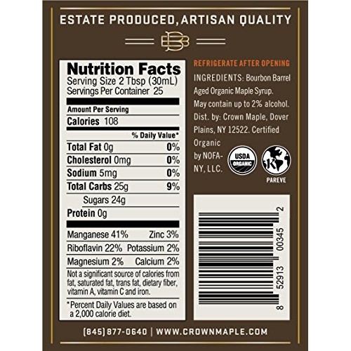 Crown Maple Organic Grade A Maple Syrup, Bourbon Barrel Aged, 12