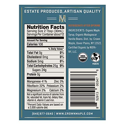 Crown Maple Organic Maple Syrup, Madagascar Vanilla Infused, 12.