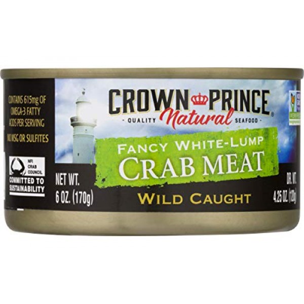 Crown Prince Natural Fancy White-Lump Crab Meat, 6-Ounce Cans P...