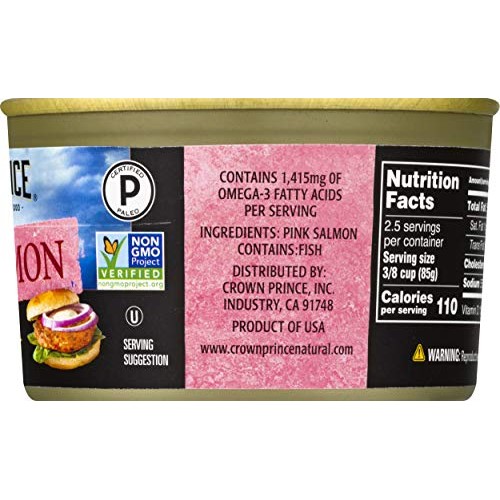 Crown Prince Natural Pink Salmon - Low in Sodium, 7.5-Ounce Cans...