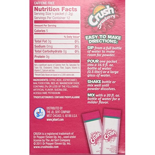 Crush Singles To Go! Strawberry, Sugar Free, 6 0.5 Oz Packets, 3