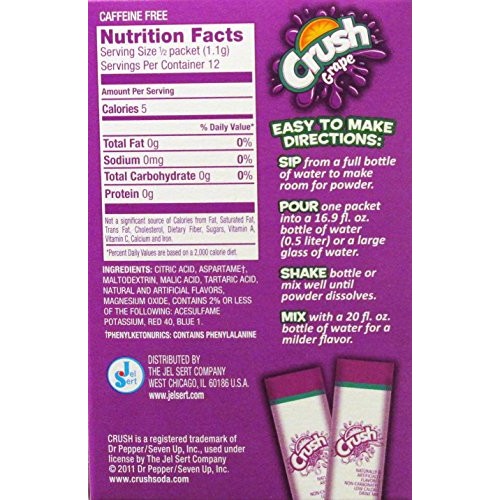 Crush Sugar And Caffeine Free Singles To Go Grape Flavor 6 Pack