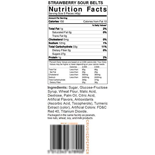 Fresh Strawberry Sour Belts 1 Lb / 16 Oz Candy Snack Resealable