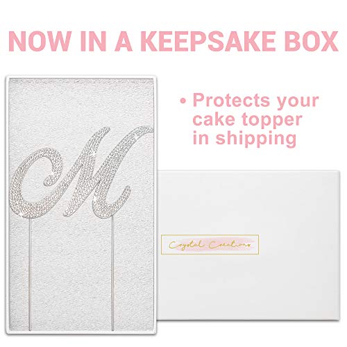 Premium Metal Letter M Silver Rhinestone Cake Topper. Sparkly Mo