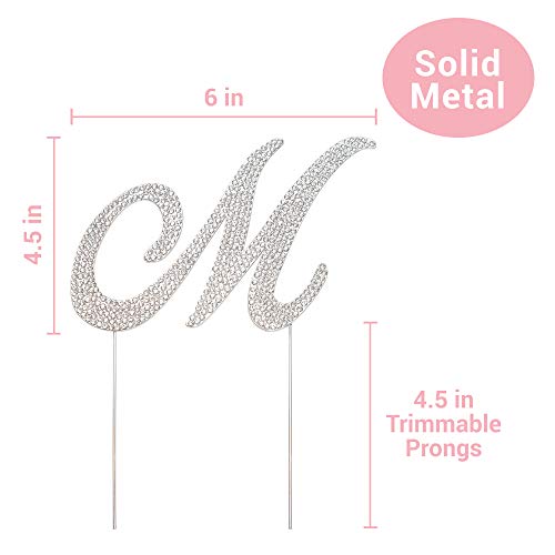 Premium Metal Letter M Silver Rhinestone Cake Topper. Sparkly Mo