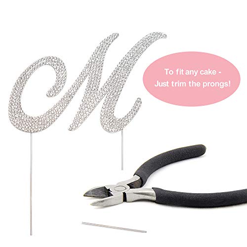 Premium Metal Letter M Silver Rhinestone Cake Topper. Sparkly Mo