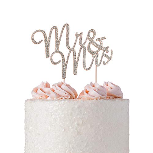 Mr And Mrs Rose Gold Cake Topper | Premium Sparkly Crystal Diamo