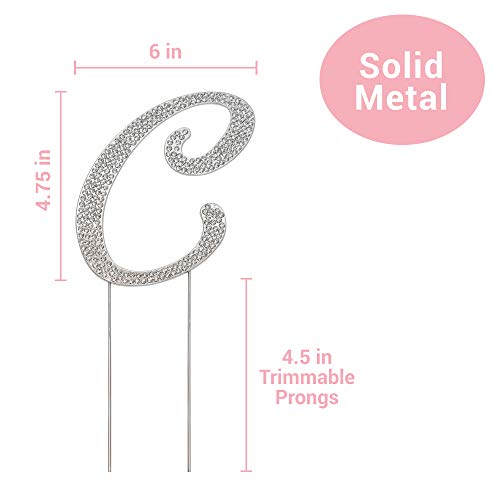 Premium Metal Letter C Silver Rhinestone Cake Topper. Sparkly Mo