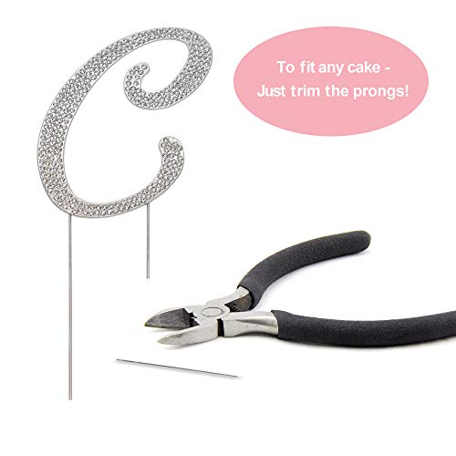 Premium Metal Letter C Silver Rhinestone Cake Topper. Sparkly Mo