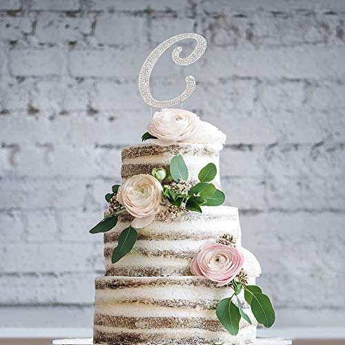 Premium Metal Letter C Silver Rhinestone Cake Topper. Sparkly Mo