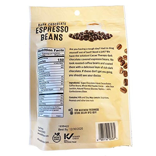 Cacao Therapy Dark Chocolate Covered Espresso Beans 5.7 Oz! Made