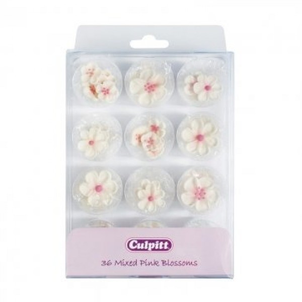 Mixed Pink &Amp; White Sugar Blossom Cake Decorations - 36 Pack