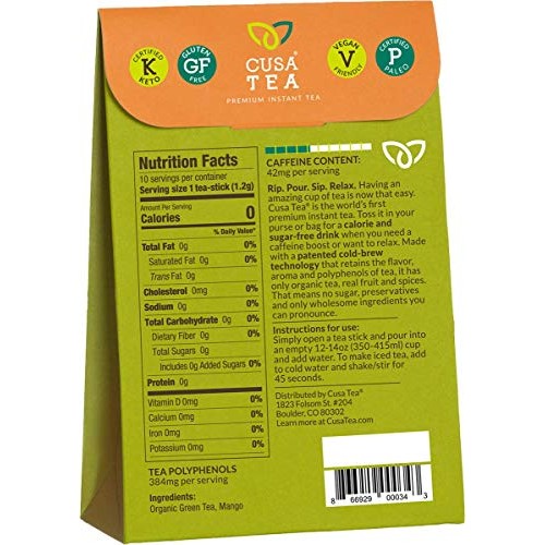 Cusa Tea: Mango Green Premium Instant Tea - Real Fruit And Spice