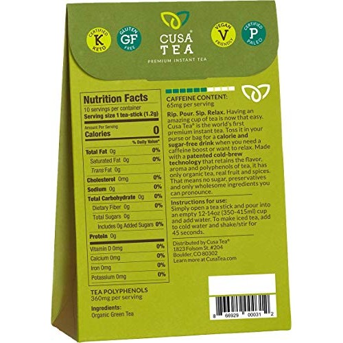 Cusa Tea: Organic Green Premium Instant Tea - 100% Organic Tea -