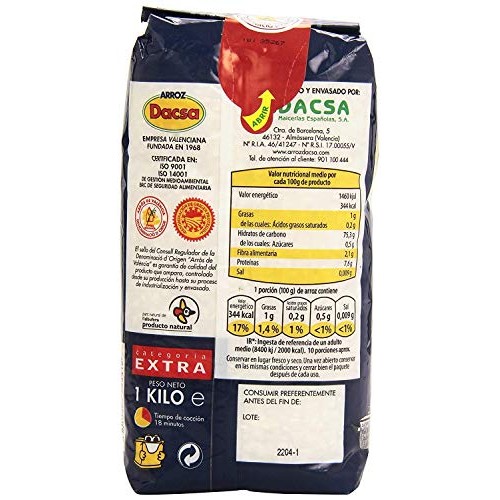 Arroz Rice Dacsa Round Rice D.O. Valencia - 2 Bags Of 2.2 Lbs