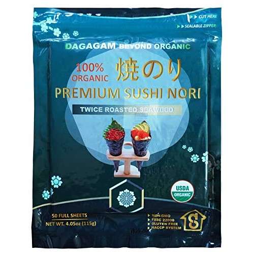 Dagagam Sushi Nori 4Oz 50 Full Sheets : Premium Seaweed Sheets