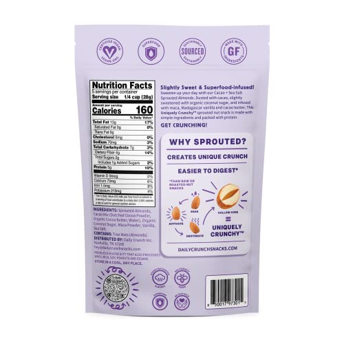 Daily Crunch Sprouted Almonds, 5 Ounce Resealable Bags Cacao an...