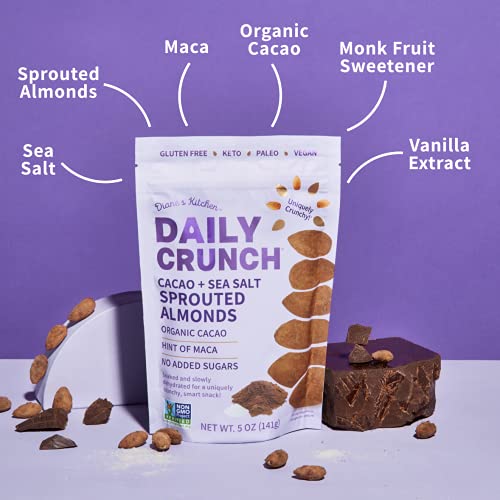 Daily Crunch Sprouted Almonds, 5 Ounce Resealable Bags Cacao an...