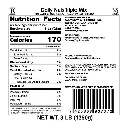 Daily Nuts Triple Mix Mixed Nuts 3Lb Bulk 48 Oz3 Premium Tr