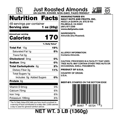 Just Roasted Almonds Whole, Non-Gmo, Certified Gluten Free, Pro