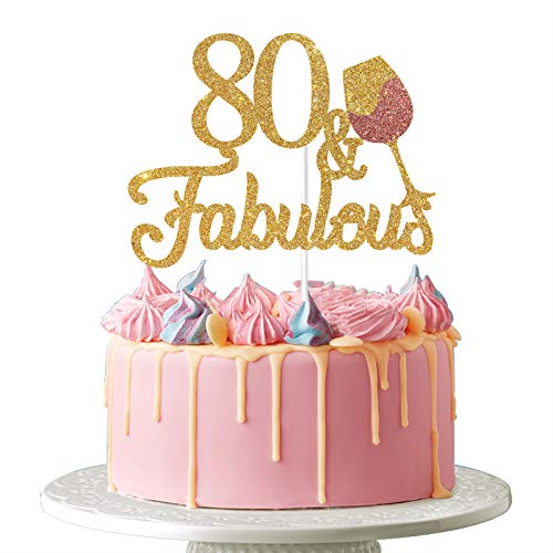 Dalaber 80 &Amp; Fabulous Cake Topper - Happy 80Th Birthday Cheers T