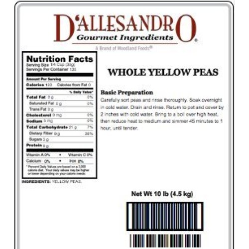 Whole Yellow Peas, 10 Pound Box