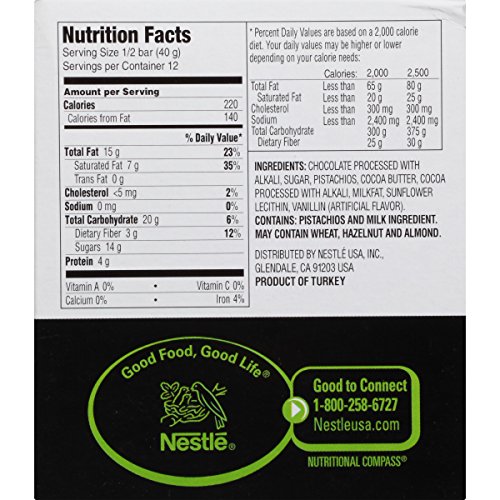 Nestle Damak Dark Chocolate With Pistachios, 2.82 Ounce 6 Bars