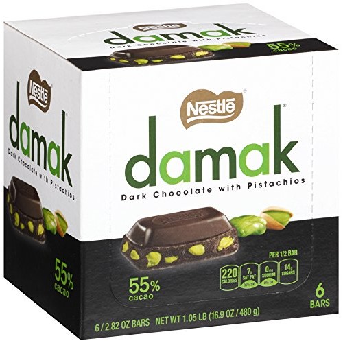 Nestle Damak Dark Chocolate With Pistachios, 2.82 Ounce 6 Bars