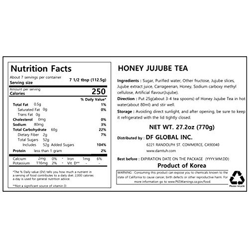 Damtuh Korean Honey Jujube Tea, Jujube With Honey, 27.16 Oz 770G
