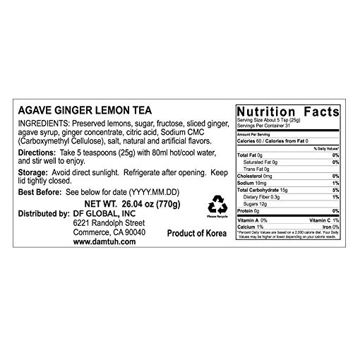 Damtuh Korean Honey Tea, Citron Tea + Agave Lemon Ginger Tea Wit