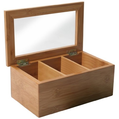 Natural Living Bamboo 3 Compartment Tea Box With Clear Lid