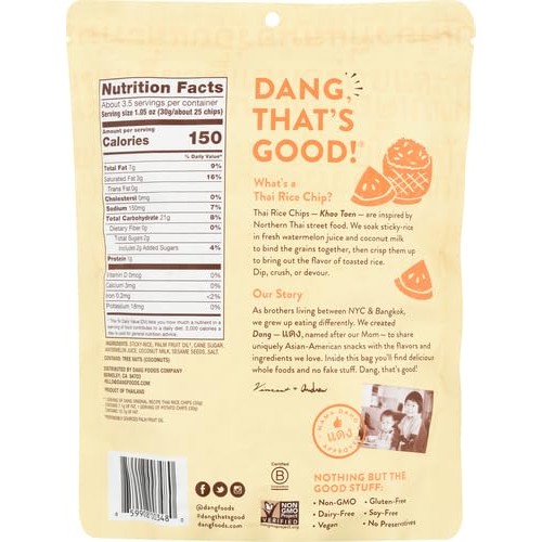 Dang Sticky Rice Chips, Original Flavor, 3.5 oz (1 Count), Gluten Free Rice Crisps