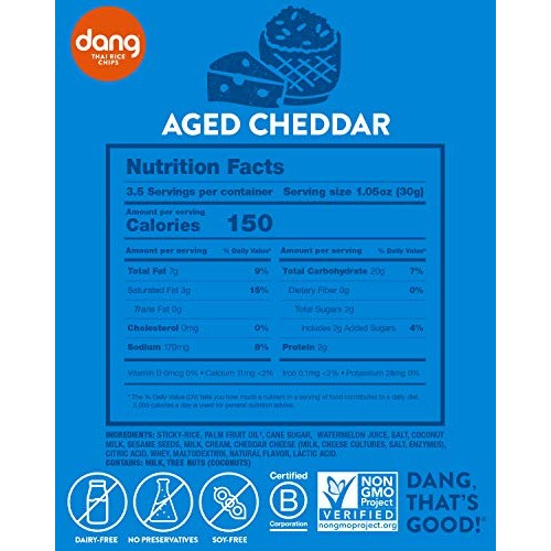 Dang Thai Rice Chips | Aged Cheddar | 12 Pack | Gluten Free, Soy
