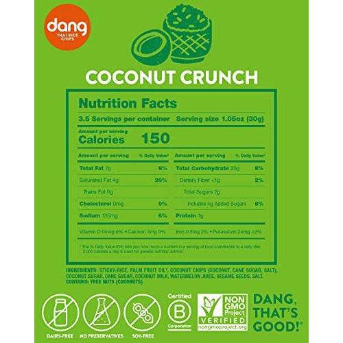 Dang Sticky Rice Chips | Coconut Crunch | 4 Pack | Vegan, Gluten