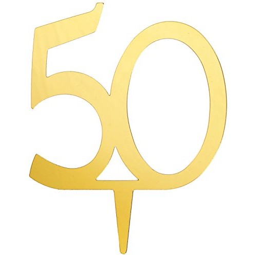 Darice Vl350Num Mirror Acrylic Number 50-Cake Topper, Gold, 4-Inch