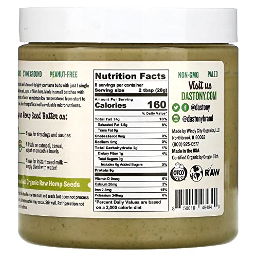 Organic Hemp Seed Butter, 8 oz 227 g, Dastony
