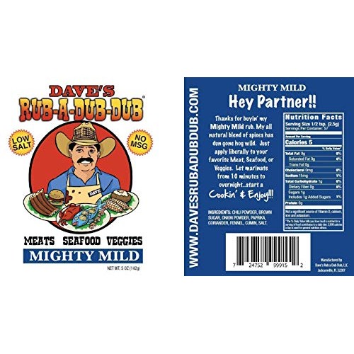 Daves Rub A Dub Dub Mighty Mild Bbq Dry Rub Seasoning Low Sodiu