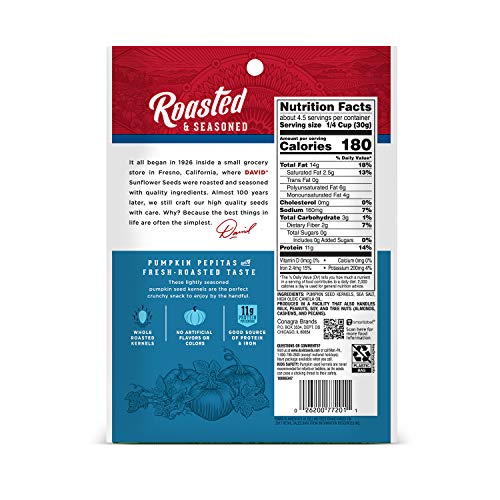 DAVID Sea Salt Pumpkin Pepitas Seeds, Keto Friendly, 5 oz Reseal...