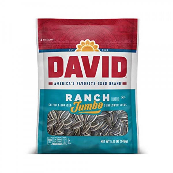 DAVID SEEDS Roasted and Salted Ranch Jumbo Sunflower Seeds, Keto...