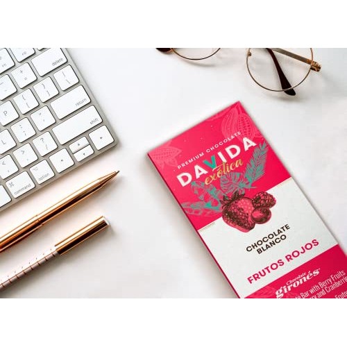 DAVIDA Premium Colombian White Chocolate Bars with Strawberries,...