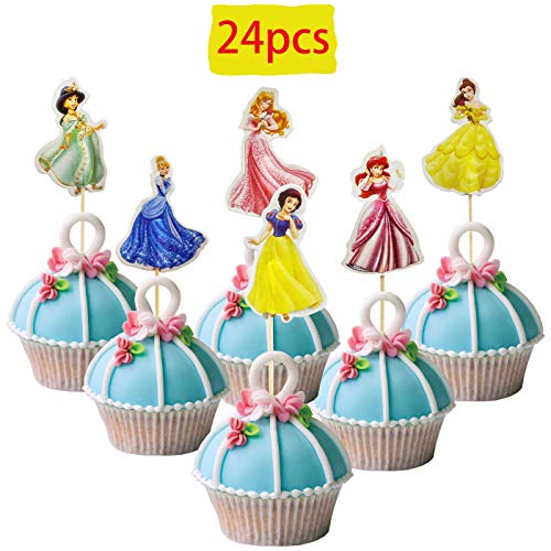 Dawei 24Pcs Princess Cupcake Toppers Party Decoration Party Supp