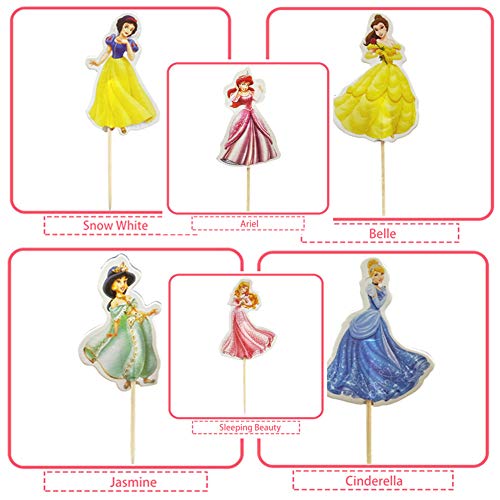 Dawei 24Pcs Princess Cupcake Toppers Party Decoration Party Supp