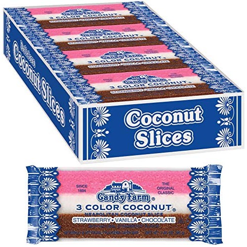 Neapolitan Coconut Slice Candy Bars Vanilla, Chocolate &Amp; Strawb Neapolitan Coconut Slice Candy Bars Vanilla, Chocolate &Amp; Strawb