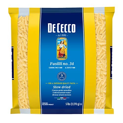 De Cecco Semolina Pasta, Fusilli No.34, 5 Pound Pack Of 4