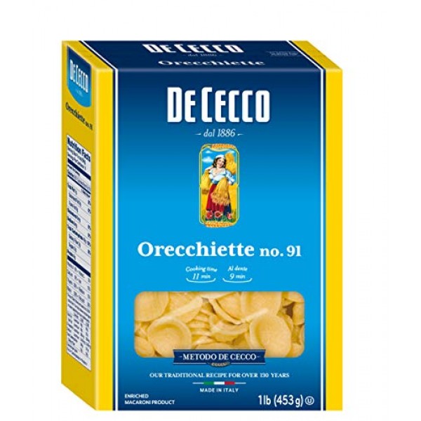 De Cecco Semolina Pasta, Orecchiette No.91, 1 Pound Pack of 5