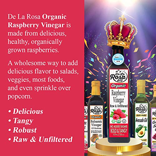 De La Rosa Organic Raspberry Vinegar, Raw & Unfiltered Pure Vine...