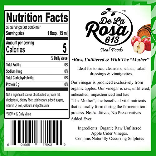 Organic Apple Cider Vinegar - De La Rosa 16.9Oz - Raw &Amp; Unfilter
