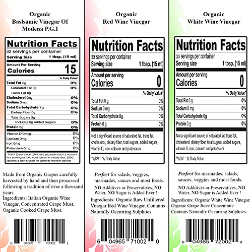 Organic Vinegar Variety 3-Pack - Red &Amp; White Wine And Balsamic V