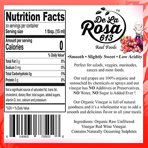 Organic Red Wine Vinegar - De La Rosa 16.9Oz - Raw &Amp; Unfiltered