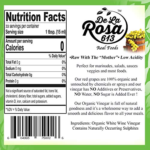 Organic White Wine Vinegar - De La Rosa 16.9Oz - Raw &Amp; Unfiltere